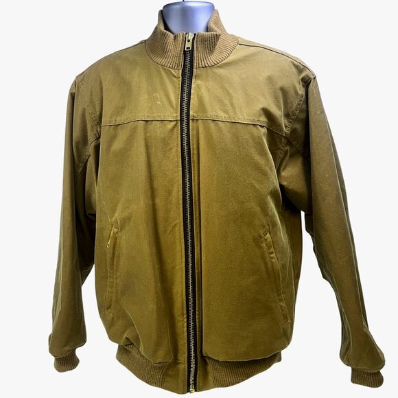 C. C. Filson Mens 'Dark Tan' Waxed Tin Cloth Wool Lined Bomber Jacket Size L-USA - Picture 1 of 15